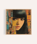 Japanese Woman Art print in Black Gold Gray for bedroom wall