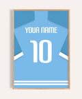 Featuring a jersey silhouette wall art poster with “YOUR NAME” text and large number 10 layout