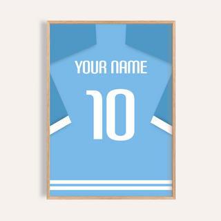 Featuring a jersey silhouette wall art poster with “YOUR NAME” text and large number 10 layout