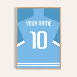 Custom Football Shirt – Light Blue with White Number — wooden-frame main image