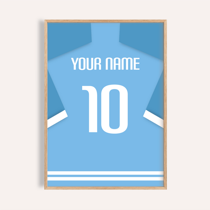 Featuring a jersey silhouette wall art poster with “YOUR NAME” text and large number 10 layout