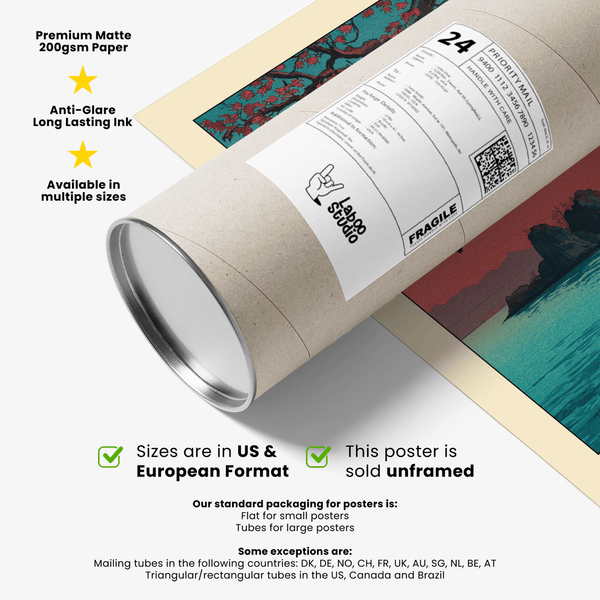 Textured woodblock-style sky gradient over distant islands wall decor