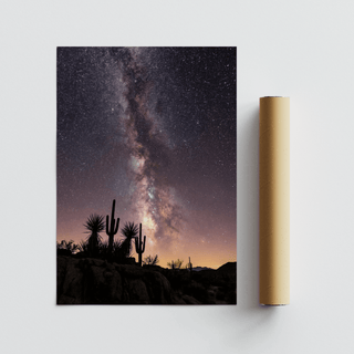 Cactus Night Print featuring Black, Pink, Purple, Yellow hues for modern living room wall