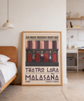 Graphic travel wall art print showing Teatro Lara facade and MALASAÑA text