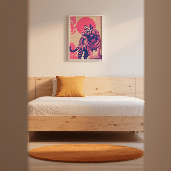 Colorful Tiger Wall Art in vibrant red and brown for hallway poster