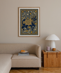 Tapestry style bull wall poster with patterned saddle cloth