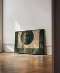 Modern Abstract Geometric Poster featuring Green and Beige, ideal for office