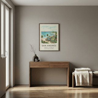 San Andres Art Print featuring San Andrés text, archipelago reference, and watercolor shoreline