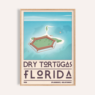 dry tortugas national park print showing aerial hexagonal fort and sandbar