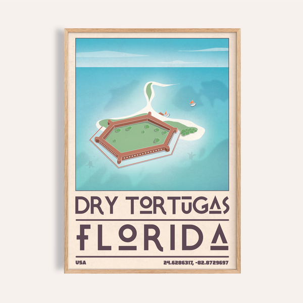 dry tortugas national park print showing aerial hexagonal fort and sandbar