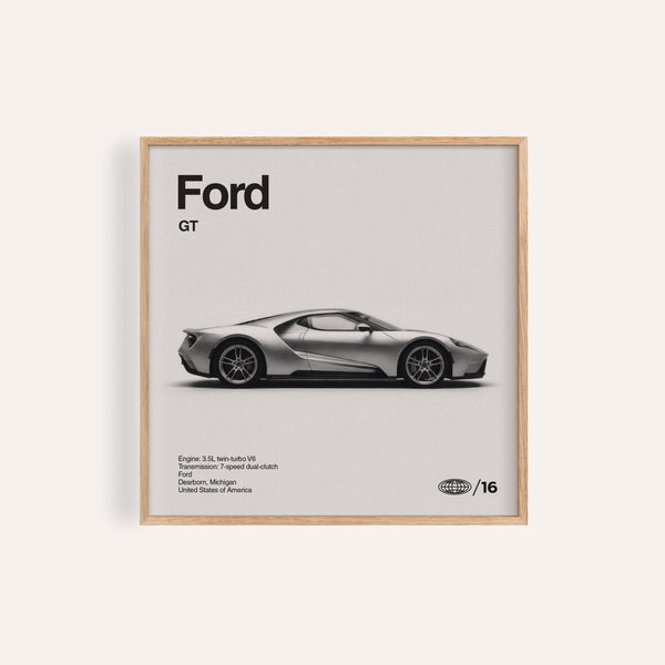 Ford GT Wall Art in Black and White for a living room as a poster