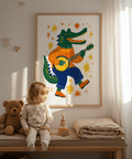 Funny Crocodile Art Print with bright Multicolored tones for nursery art print