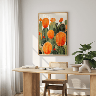 Large Cactus Wall Art featuring green and orange, ideal for hallway print