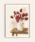 Red Berries Poster still life of berry branches in glass vase