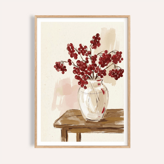 Red Berries Poster still life of berry branches in glass vase