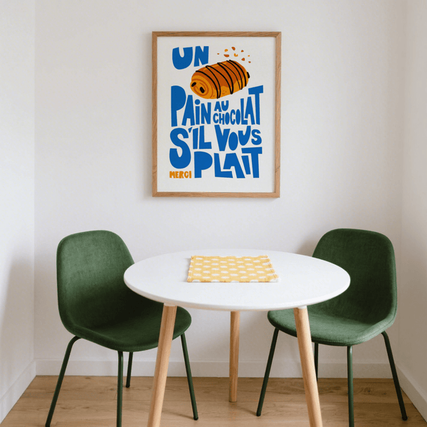 Pain Au Chocolat Print highlighted with Orange accents, dining area art print