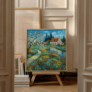 Impressionist Garden Poster with Green foliage, ideal for office wall art