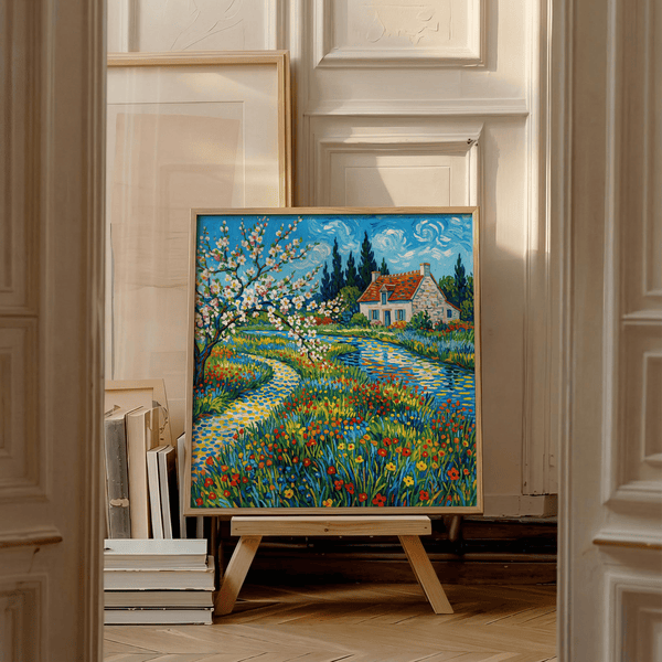 Impressionist Garden Poster with Green foliage, ideal for office wall art