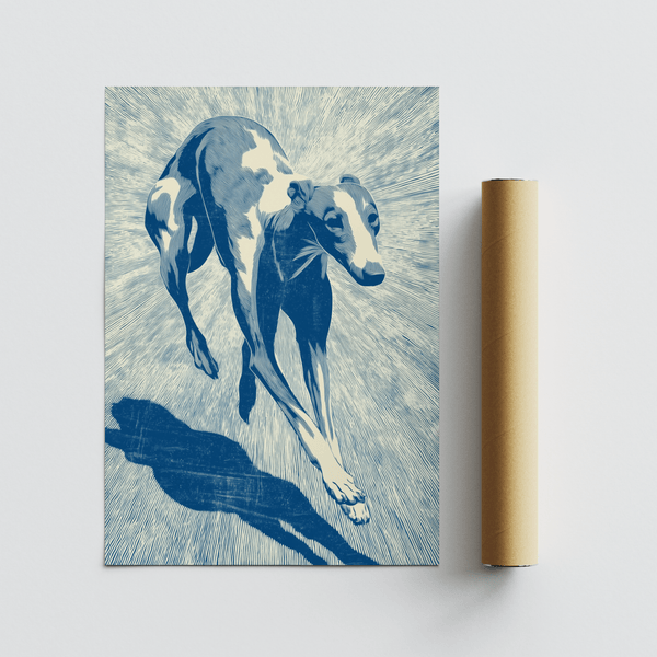 Dog Wall Art for children's room, Blue and White art print