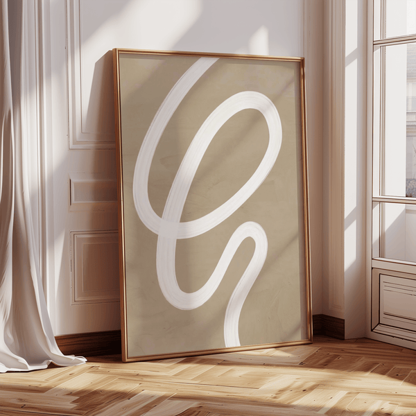 abstract painting minimalist design print featuring Beige and White hues for bedroom