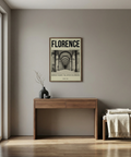 Florence Architecture Print featuring black and white colonnade photo and date 'Begun: 1560'