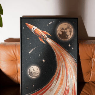 Rocket Ship Wall Art print with cosmic design for nursery wall