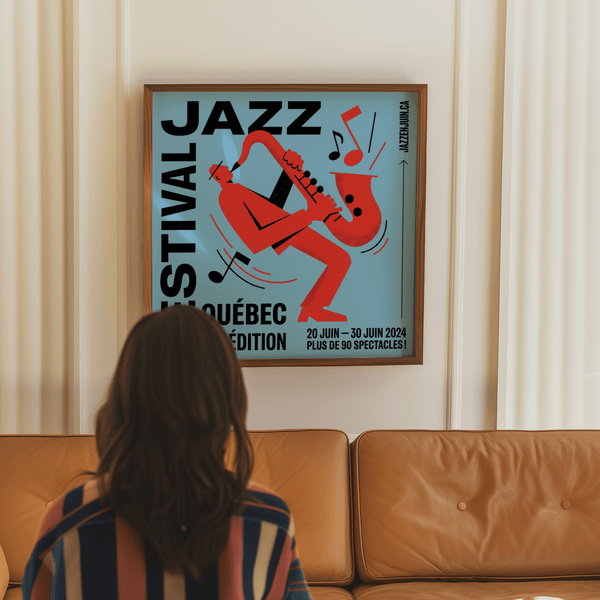 Music Wall Art print in Blue and Red for a creative studio space
