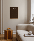Modern Brown Calendar Print poster in brown, orange, white for living room