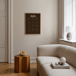 Modern Brown Calendar Print poster in brown, orange, white for living room
