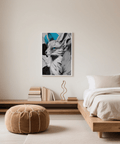 Japanese Fox Print featuring Blue, Black, and White for bedroom decor