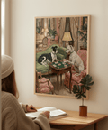 Vintage Dog Wall Art featuring canine friends and Pink décor, ideal for study room wall art