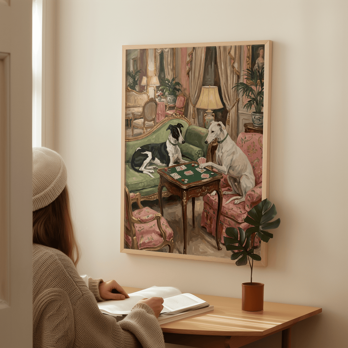 Vintage Dog Wall Art featuring canine friends and Pink décor, ideal for study room wall art