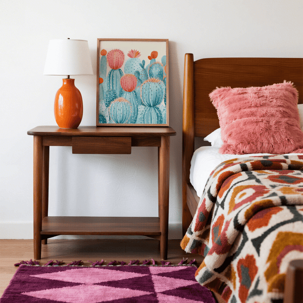 Botanical wall art Colorful Cactus Print in Blue and Pink for dining area