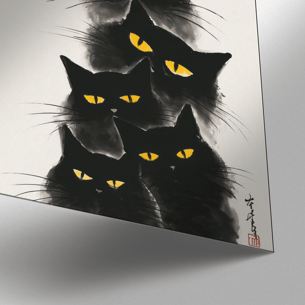 Black Cat Poster art print for kid's room in black and gray styling