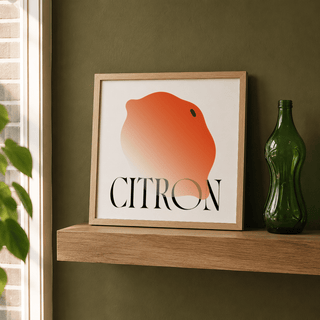 Poster print of abstract lemon silhouette with gradient fill and prominent CITRON lettering
