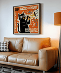 Jazz Cat Art Print, Black cat with trumpet, Orange background wall art