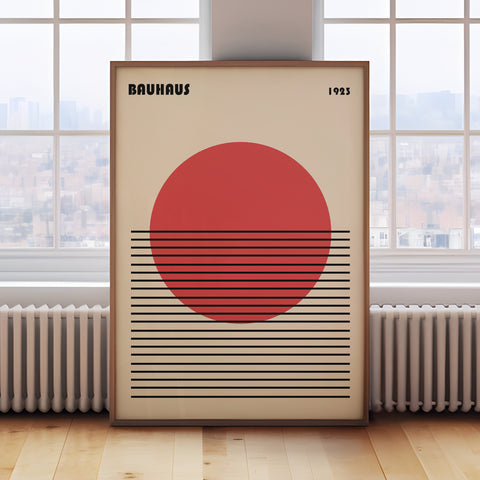 Minimalist geometric Bauhaus wall art inspired by Japanese sunset