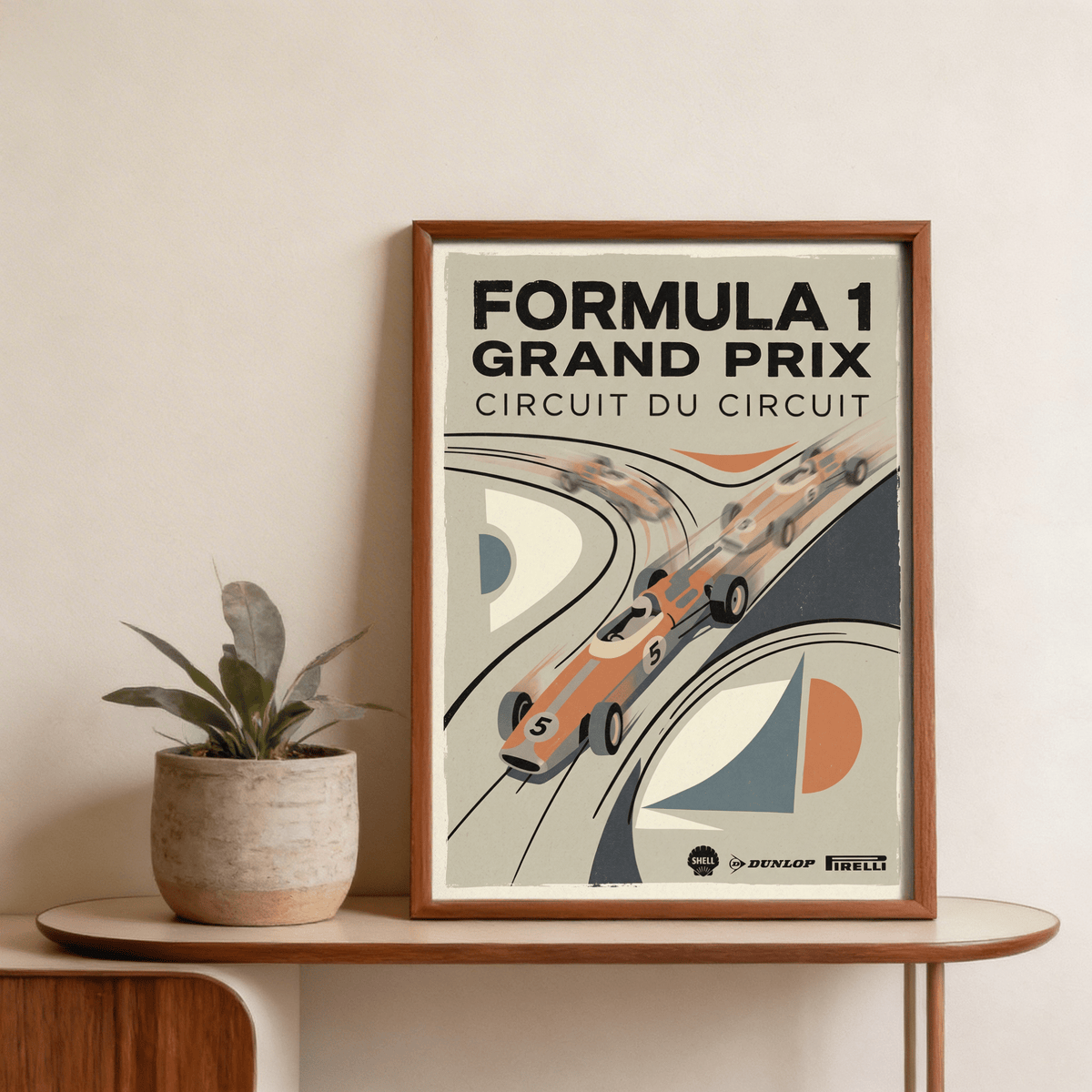Detailed crop highlighting blurred trailing cars and geometric corner shapes