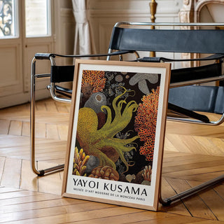Octopus wall art showing marine creature in golden yellow and black.