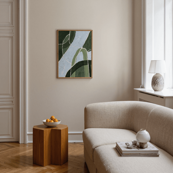 Green and Blue Art abstract print featuring Green, Blue, White for office wall