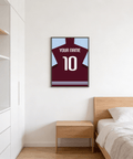 Close-up football shirt poster with bold name text and large number 10