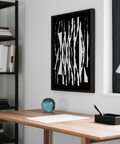 abstract black and white jagged stripe wall art print, living room