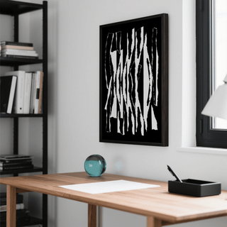 abstract black and white jagged stripe wall art print, living room