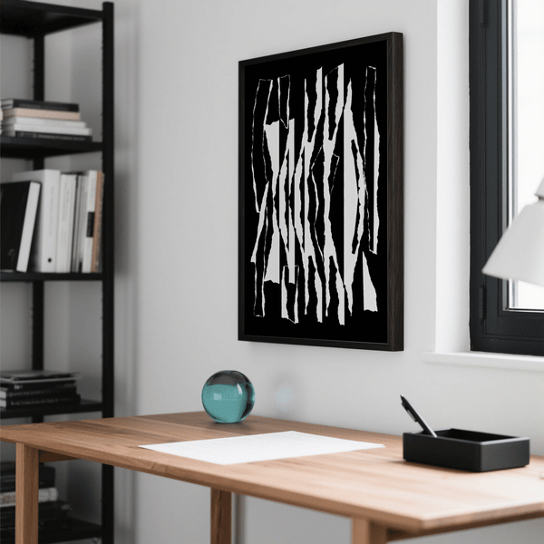 abstract black and white jagged stripe wall art print, living room