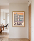 Displaying travel landmark poster print of Saint-Cyr House in Brussels with stylized linework and geometric facade details