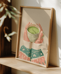 Matcha Tea Art Print wall art with earthy green shades for lounge decor