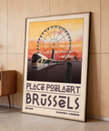 Close-up of Brussels Cityscape Art Print focusing on diagonal tram and wheel spokes
