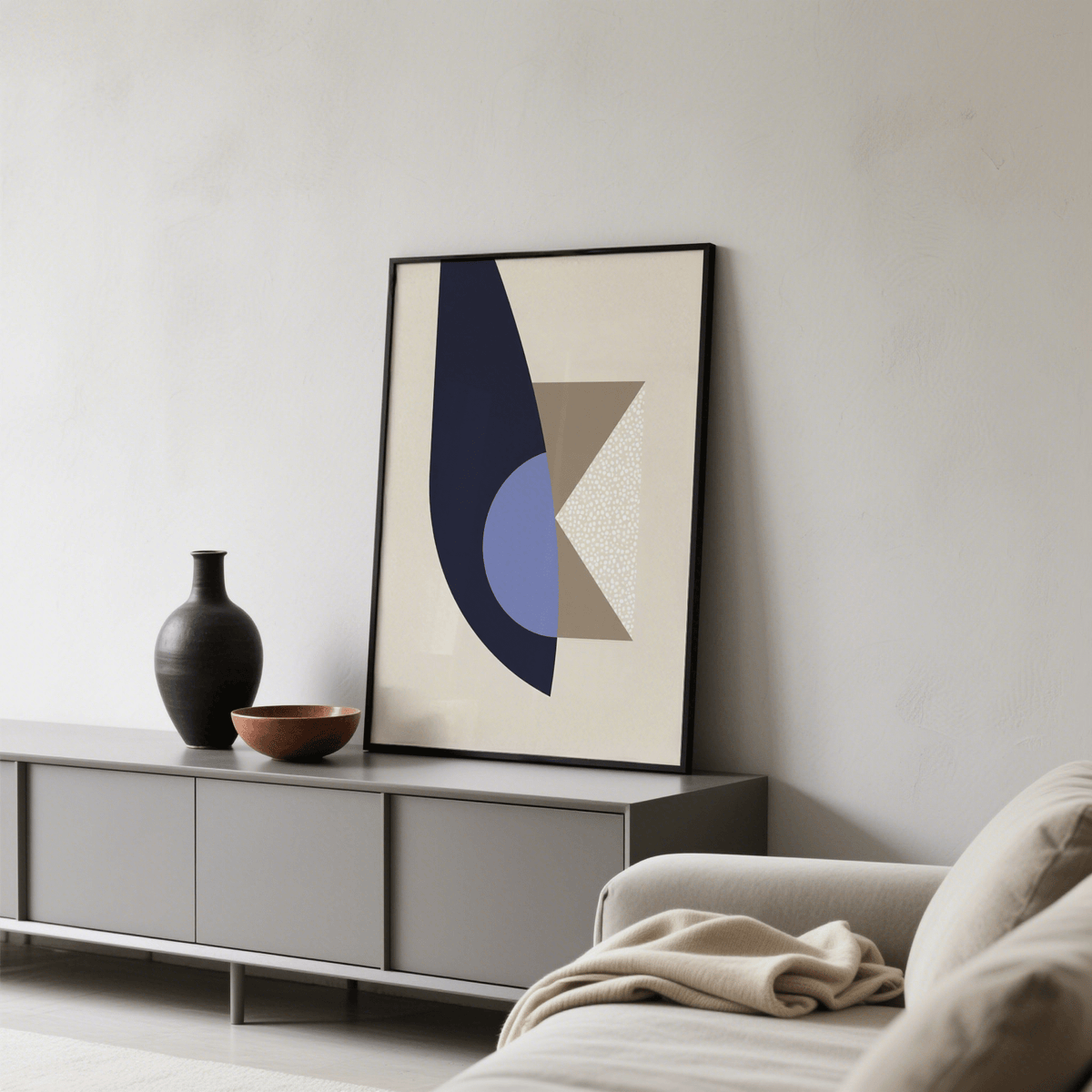 Elegant Modern Wall Art Print with Blue, Beige, Brown hues for entryway