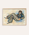 Modern Female Illustration wall art in Blue, Orange, Brown, Beige for living room