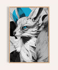 Japanese Fox Print in Blue and Gray for living room wall art